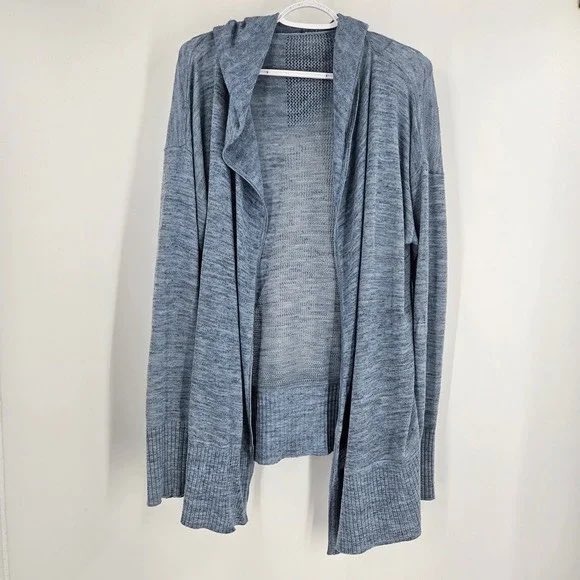 Lululemon Open Front Hooded Cardigan Blue Heathered Knit Thumbholes Womens - Picture 2 of 8